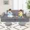 8-Piece Grey Suede Kids Sofa Play Set with Trapezoidal and Rounded Cushions Modular Couch for Kids